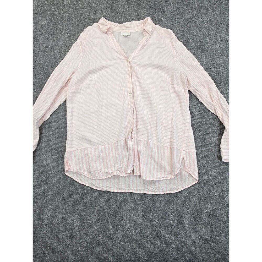 J. Jill Striped Shirt Womens XL Pink White Cotton Relaxed High Low Button Up